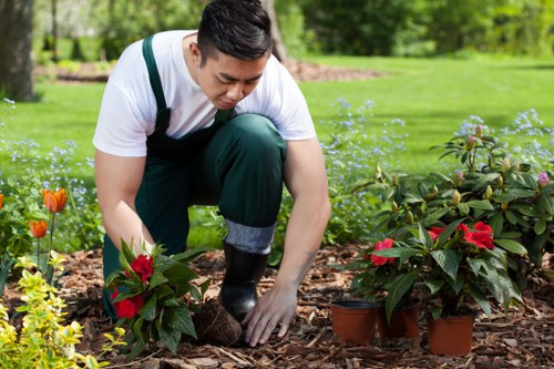 Training session for gardeners on equipment use